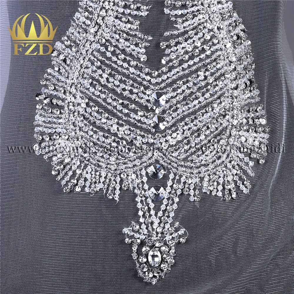 FZD цельнокроеное платье ручной работы с кристаллами пришитое на страз аппликация