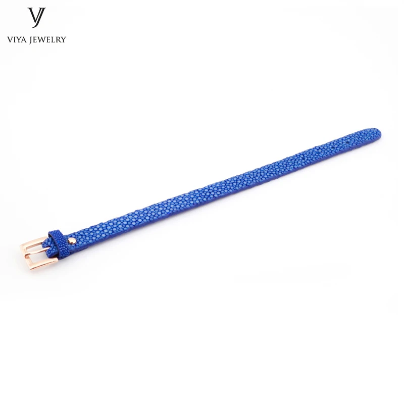 Blue rose gold clasp 10 мм ширина Блестящий Фиолетовый Плоский Кожаный Браслет-манжета для пары роскошный индивидуальный разноцветный ремешок для часов ската браслет для женщин - Окраска металла: Blue rose gold clasp