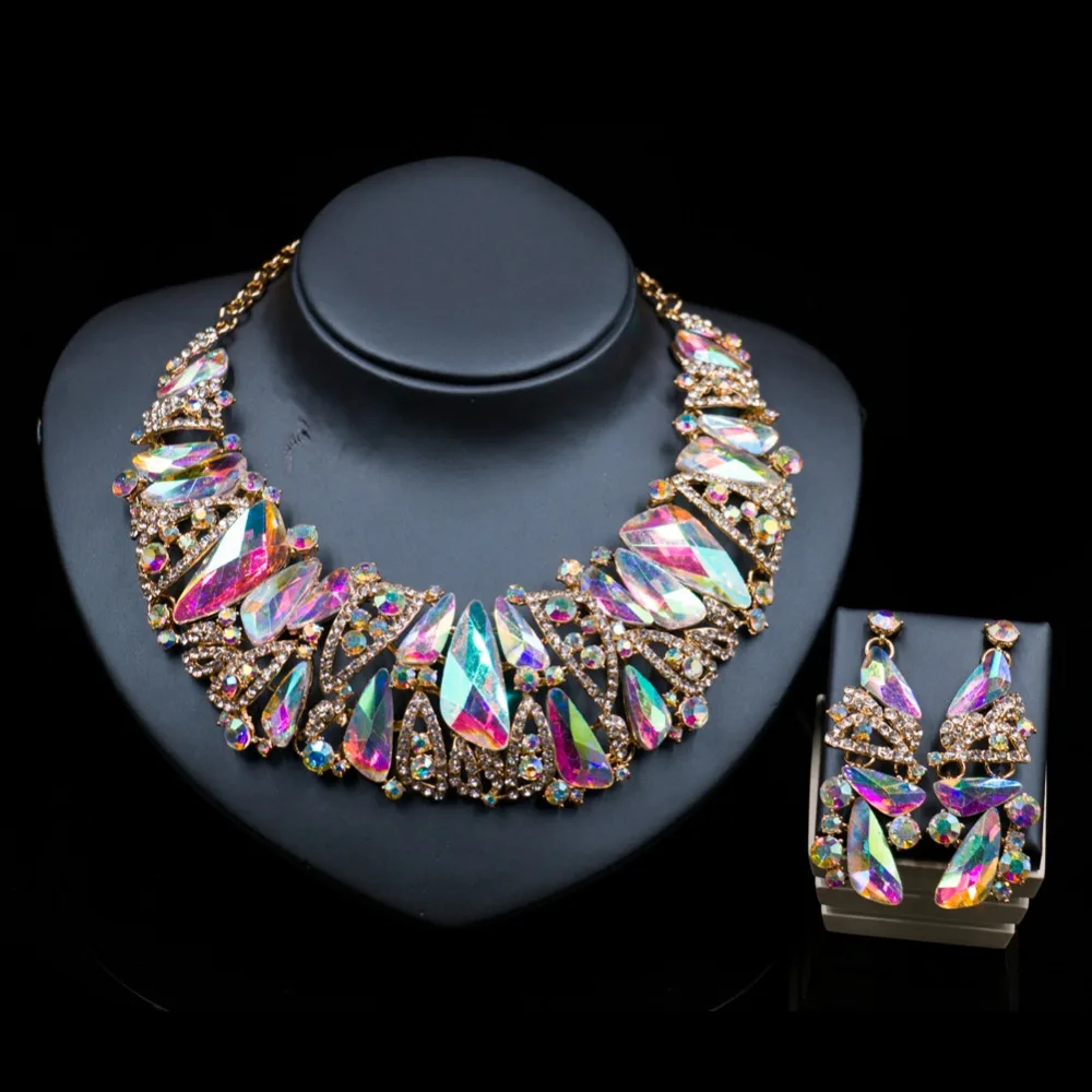 Женский ювелирный комплект из колье и серёг с австрийским кристаллом|dubai gold jewelry