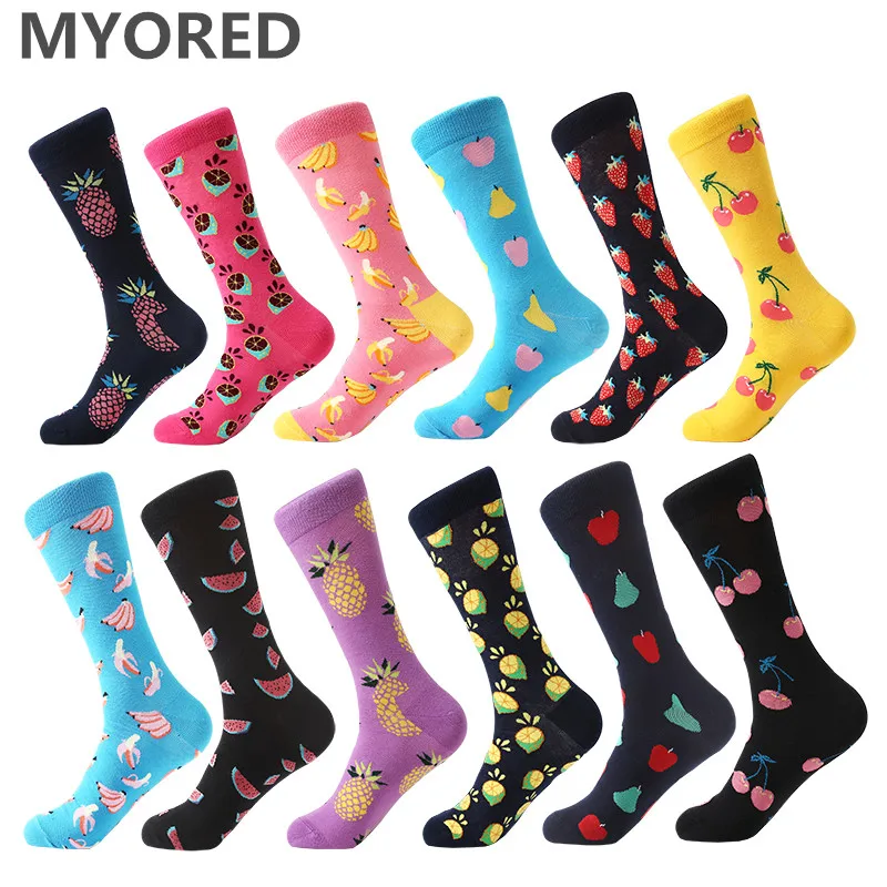 Цветные Смешные носки MYORED из чесаного хлопка 12 парт/Лот Прямая поставка Мужская