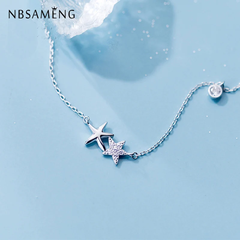 

NBSAMENG 100% 925 Sterling Silver Rose Gold Star Starfish Clear CZ Pendant & Necklace Clavicular Chain For Women Gift Jewelry