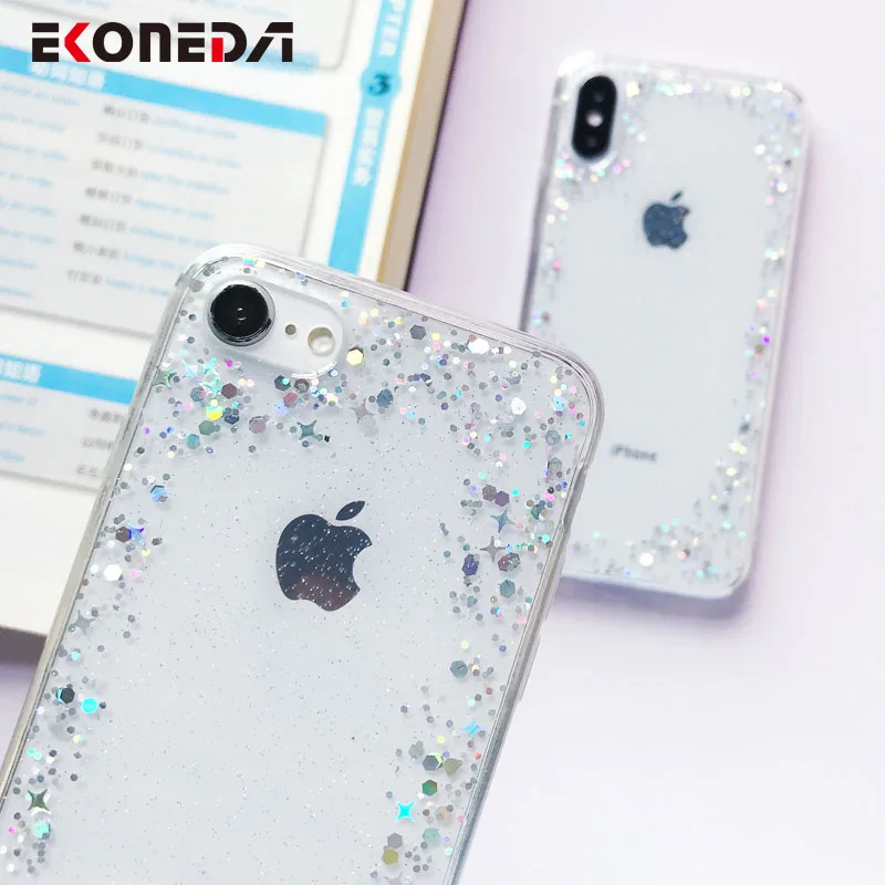EKONEDA Crystal Transparent Case For iPhone X Glitter Bling Cover Silicone Coque 6S 6 7 8 Plus XS Max XR |