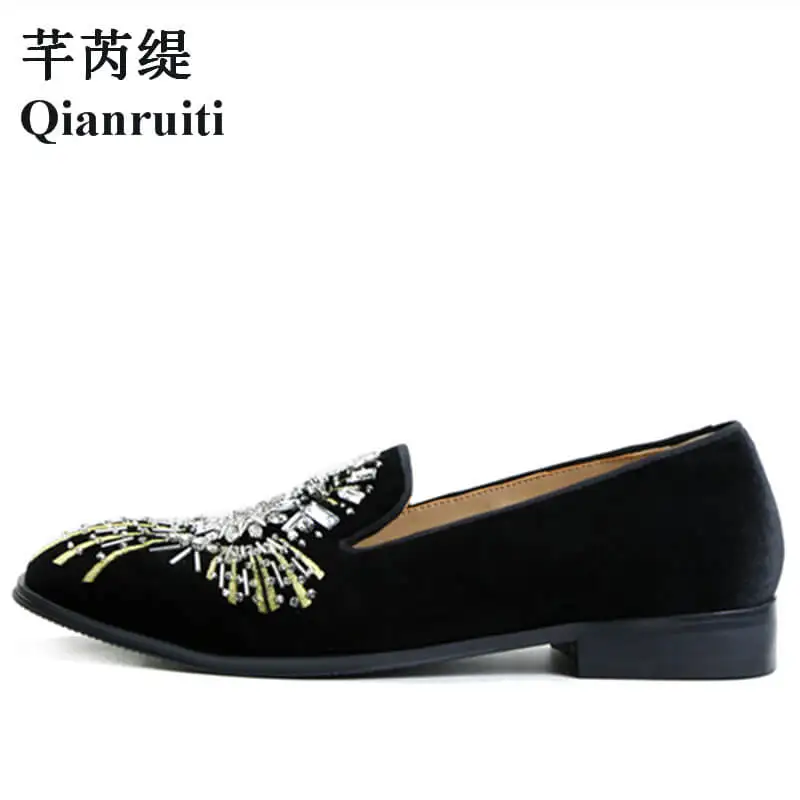 Модная мужская Вельветовая обувь лоферы без шнуровки модная с алмазной вышивкой