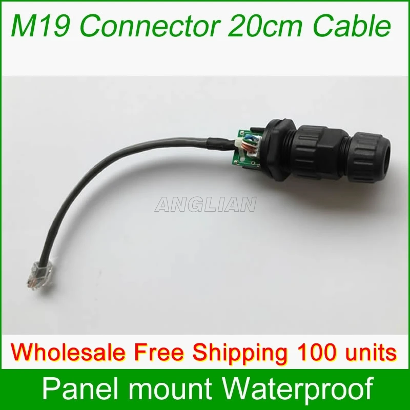 Günstig Kostenloser Versand Großhandel 100 Einheiten M19 RJ45 Panel Mount-anschluss Gigabit Ethernet Adapter Mit 20 Cm LAN Kabel Wasserdichte IP67