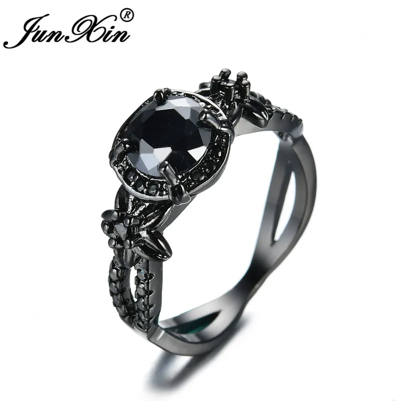 Black Ring JUNXIN женские кольца в стиле бохо с цветочной звездой для женщин, Черное золото, королевский синий, красный, розовый, фиолетовый циркон, камень, обручальное кольцо, ювелирное изделие - Цвет основного камня: Black Ring