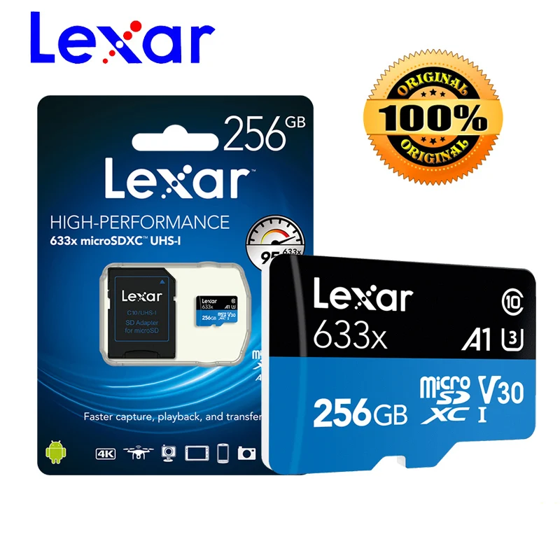 100% оригинальная Micro SD карта lexar 512 ГБ 32 64 Гб 256 128 MicroSD памяти класс 10 TF MicroSDHC UHS-1 для