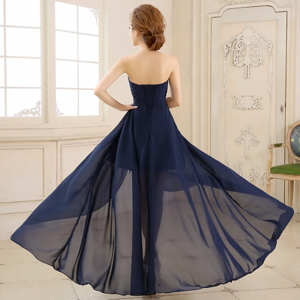 Настоящее Аватар Милая Шеи Привет Лоу Шифон Вечерние Платья 2017 Бисером Vestido Де Noche