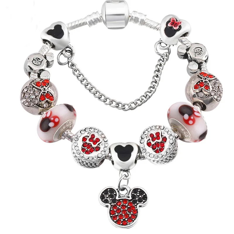 19cm Disney Микки Маус мультфильм женские браслеты аксессуары Minnie кулон Леди подарочные браслеты ювелирные изделия подарок на день рождения Мода - Цвет: 19cm