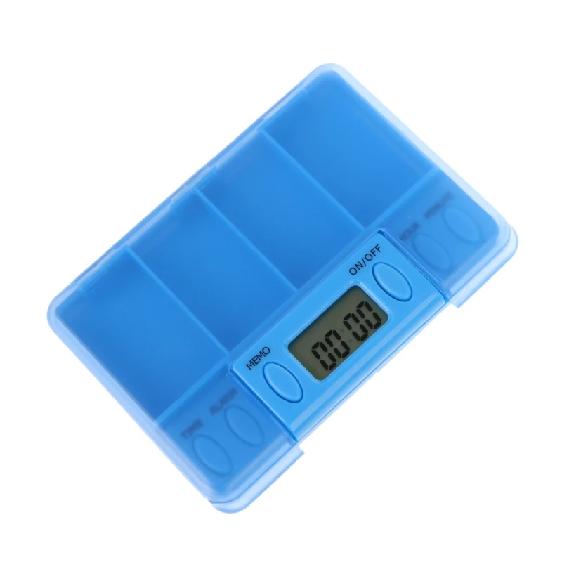 Multi-Alarm 8 Times Timer 4 Grids Medicine Box Reminder Storage Pills Case