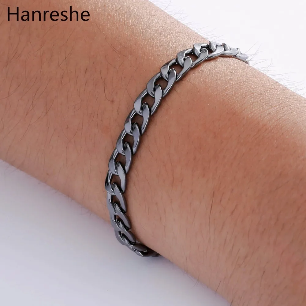 HANRESHE, полированный мужской браслет, ювелирное изделие, розовое золото, золото, черное серебро, звено, модный браслет-цепочка, Homme, очаровательный браслет, мужской подарок