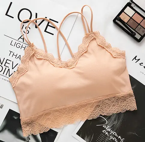 Complexion Нижнее белье для женщин с половинным поясом без косточек, кружевной топ с тонкими лямками, небольшой жилет, топы без косточек - Цвет: Complexion