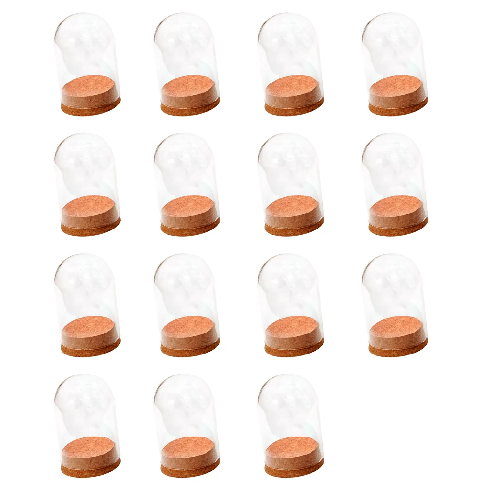 

15x Mini Clear Glass Hemisphere Cover Dome Cabochon with Cork Table Decor Craft