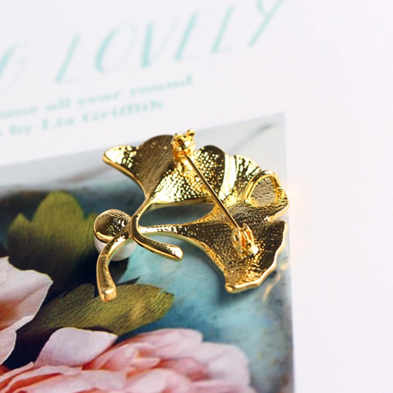 Желтая брошь в форме листа гинкго билоба булавка искусственный жемчуг полный