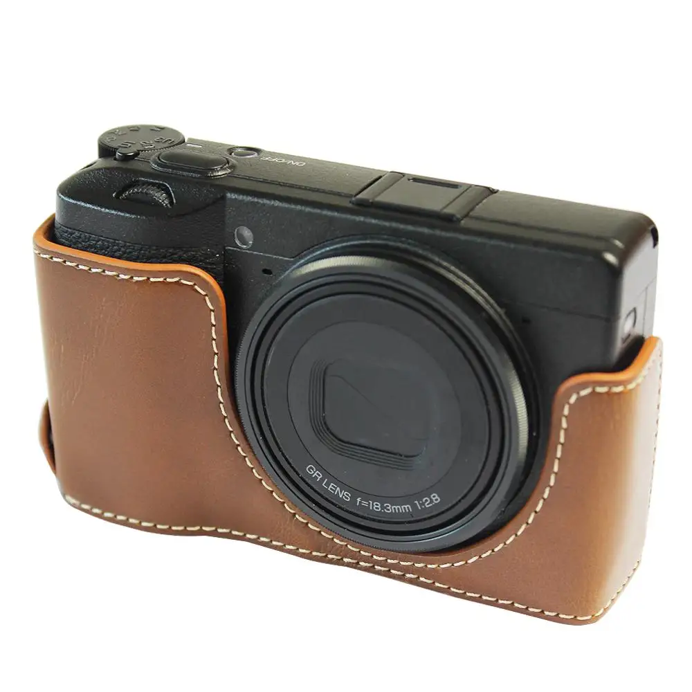 Half Body PU Leather Camera Case Bag For Ricoh GRIII GR3 Cover With Battery Opening | Bags & Cases