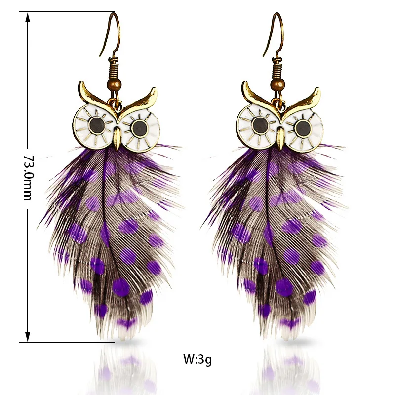 Red Purple Dot Peacock Feather Earrings long Owl Dangle Drop Hanging Ethnic For Women 2017 New Design Y1785 | Украшения и