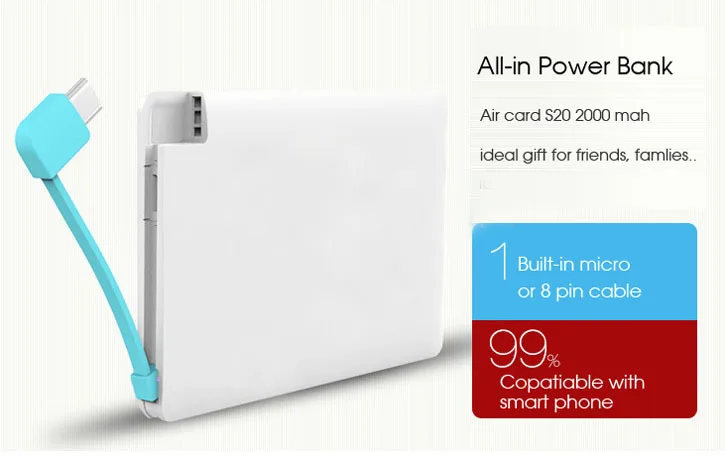 Ультратонкий Портативный Воздуха Карты Power Bank 2000 мАч AA 18560 Внешняя Аккумуляторная