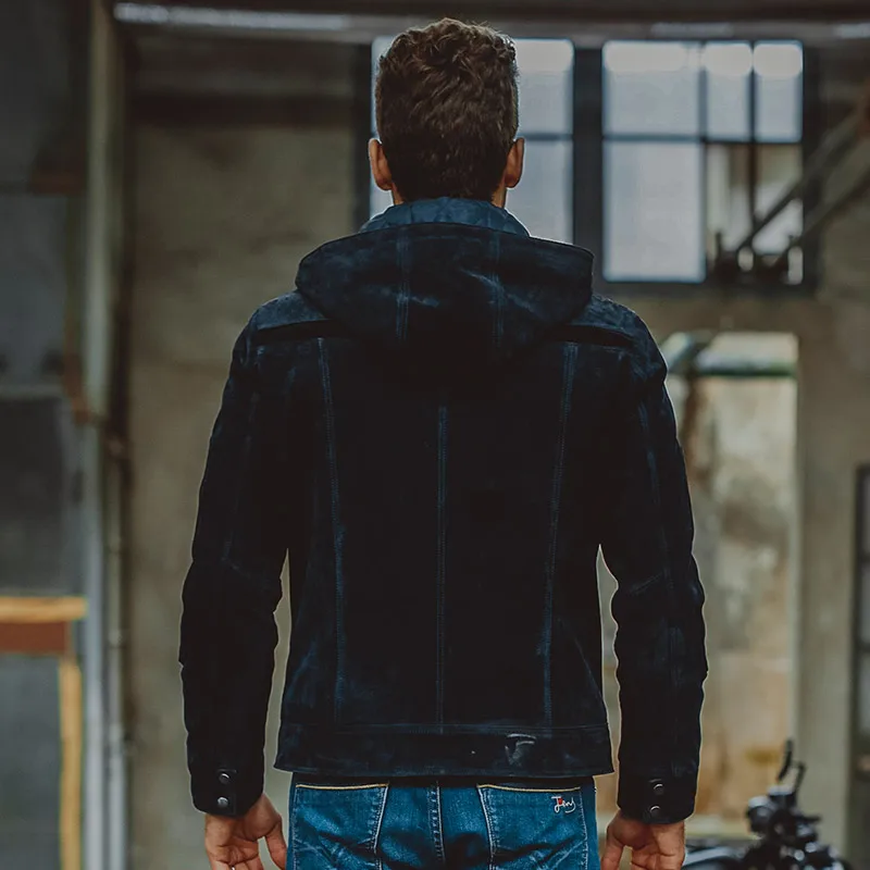 S 6XL мужские куртки из свиной кожи темно синие натуральной мотоциклетная куртка