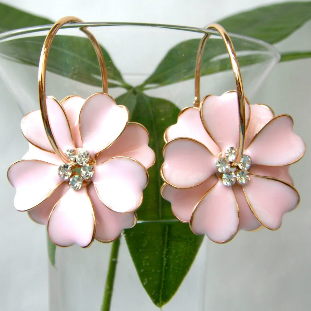 Navachi розовый эмалированный цветок желтый прозрачный кристалл горный хрусталь