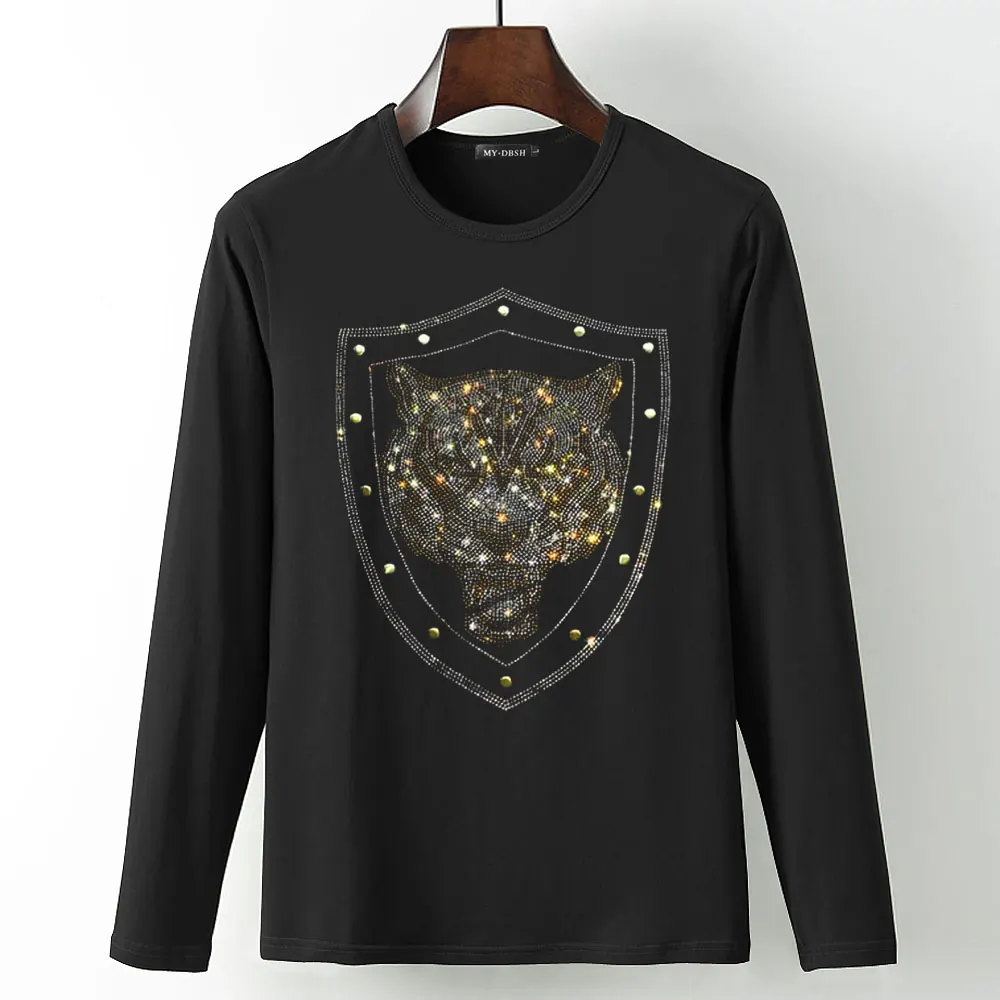 Корона пчелы рубашка Crewneck Футболка Горячая фиксация Стразы с принтом пчелы футболки мужские веганские кристалл алмаз футболка большого размера 5XL - Цвет: T007-O-Black
