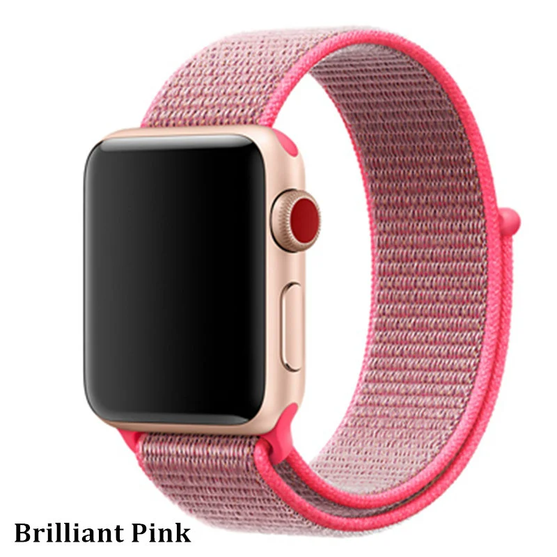 Нейлоновый ремешок для apple watch 5 4 полосным 44 мм/40 мм в едином положении во время занятий легкой атлетикой, apple watch 42mm 38 мм и нержавеющая сталь металлический корпус наручных часов iwatch серии 5/4/3/2 разноцветный коннектор ремешок для часов - Цвет ремешка: Brilliant pink