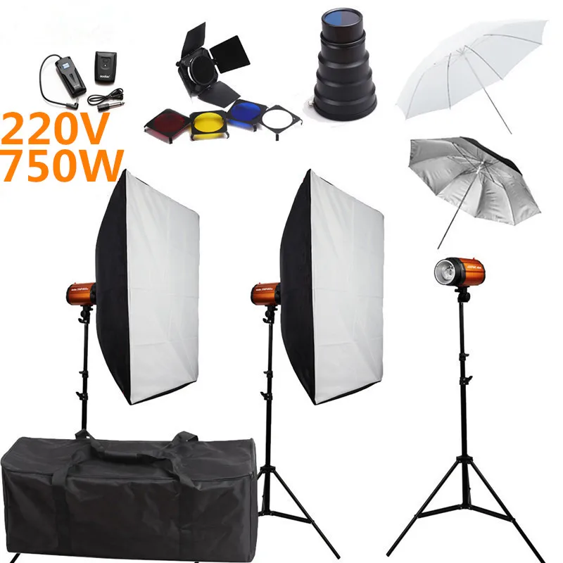 Godox Smart 250SDI фотография софтбокс вспышка светильник ing наборы 750 Вт 220 В вспышка светильник коробка Стенд Набор аксессуары для фотостудии