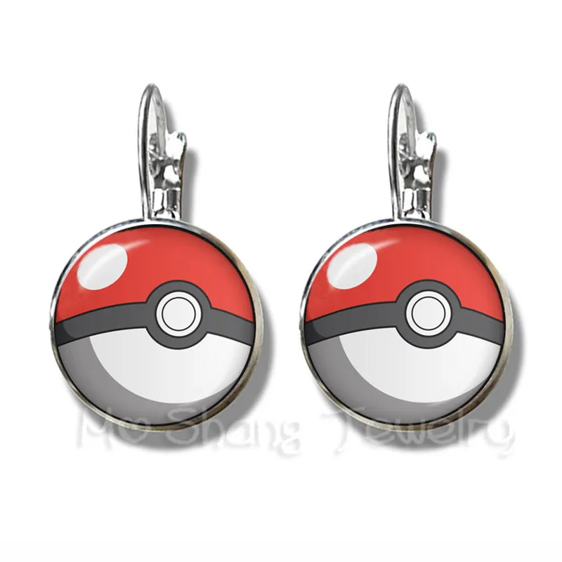 Pikachu Pokemon Pokeball серьги-гвоздики 16 мм Круглый купол стеклянный посеребренные серьги для женщин и девочек прекрасный подарок