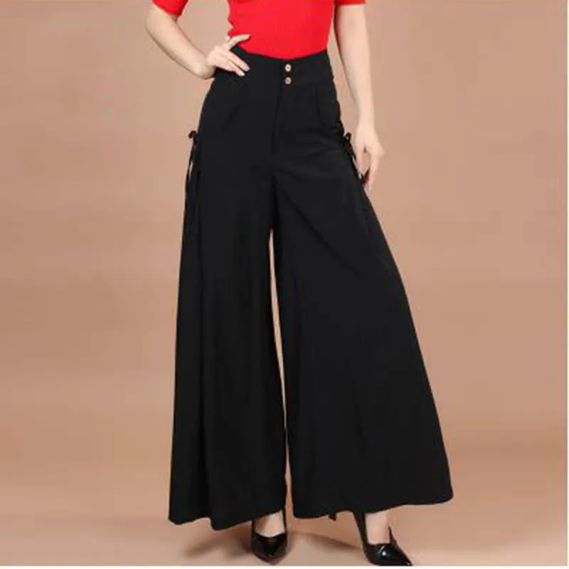Брюки женские с широкими штанинами повседневная юбка завышенной талией для