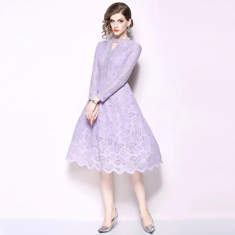 2018 осеннее кружевное платье женское офисвечерние с длинным рукавом v образный