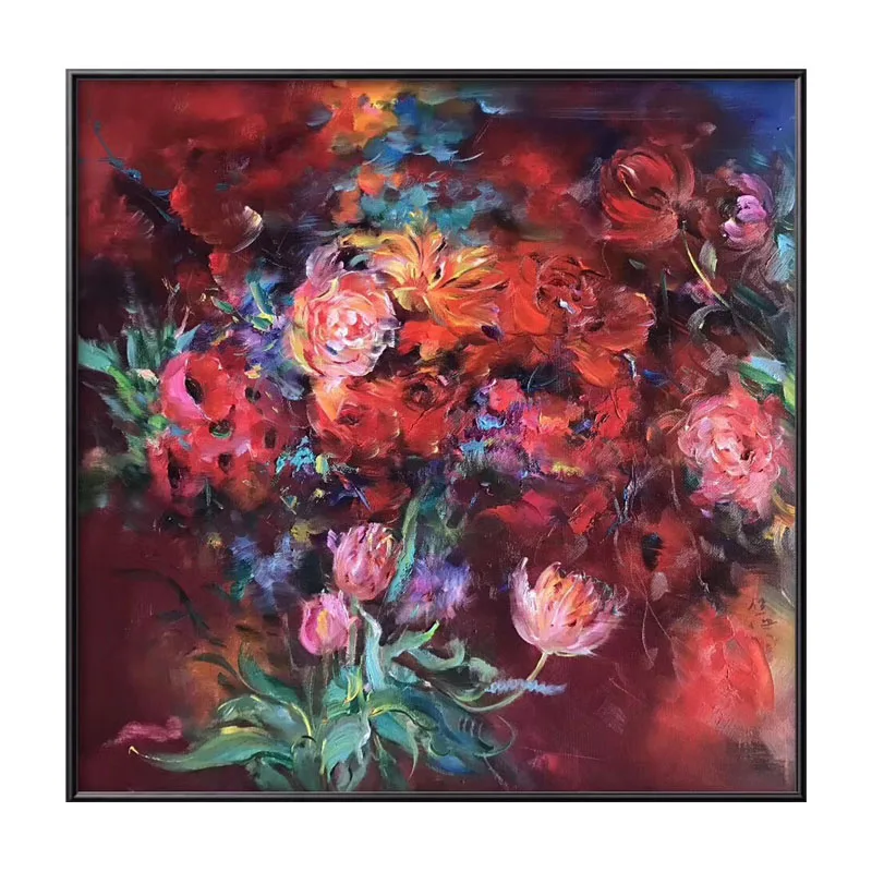 D Ручная роспись абстрактный цветок художественная картина маслом на холсте Настенная картина без рамки украшение для гостиной домашний Декор подарок - Цвет: D