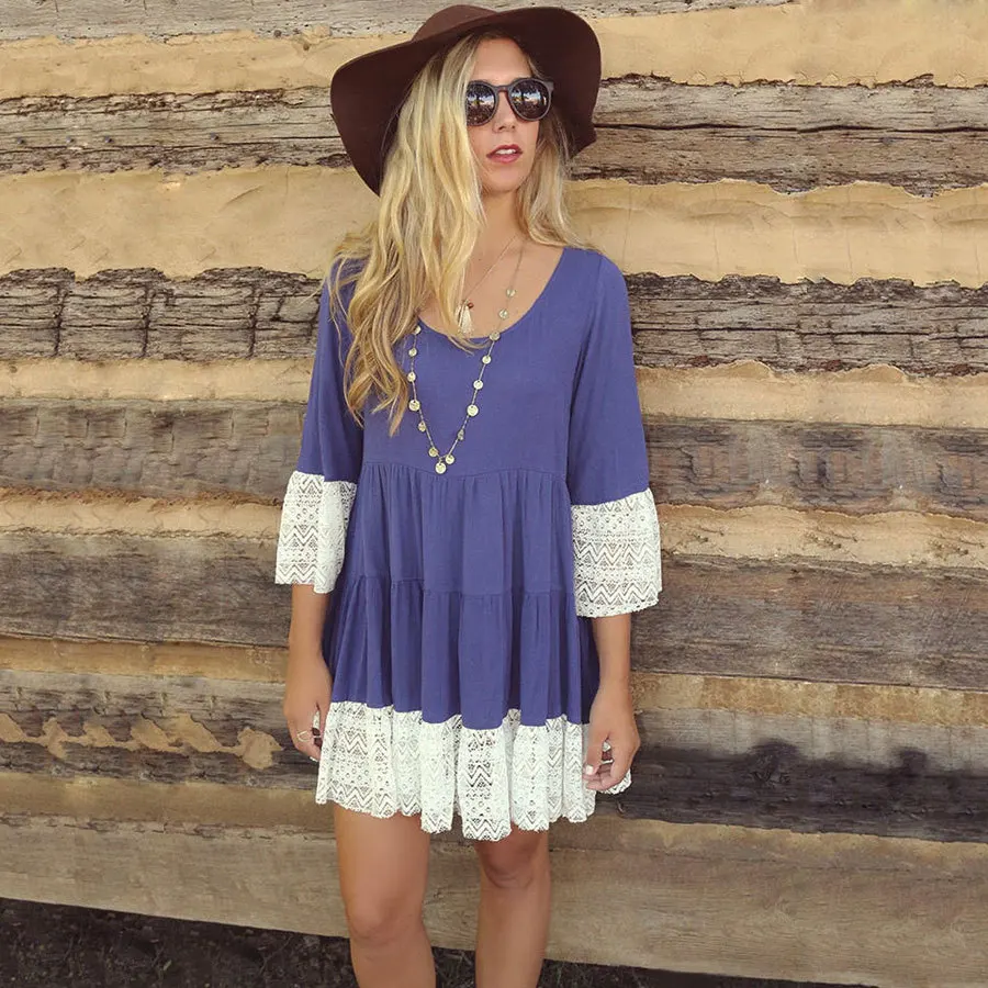 Сложные Кружево платье круглый Средства ухода за кожей шеи длиной выше колена