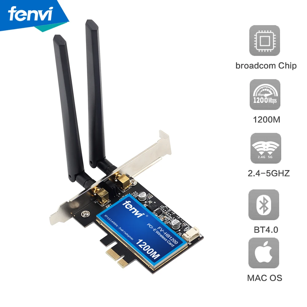 Настольный двухдиапазонный 1200 Мбит/с Bluetooth 4,0 PCI-E беспроводной WiFi адаптер 802.11ac Broadcom Wifi карта WLAN для MAC Hackintosh Windows