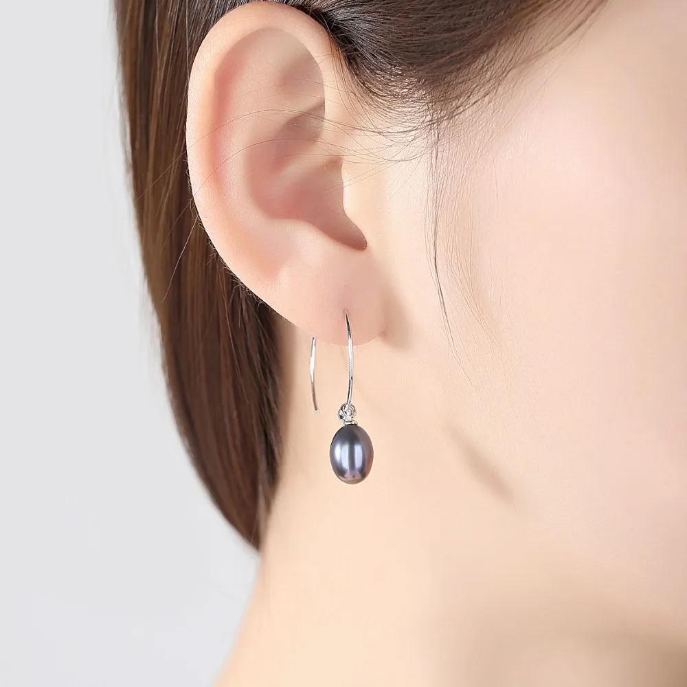 INALIS New Simple Elegant Big Ear Hook 925 Sterling Silver Natural Purple White Pearl Dangle Drop Earrings for Women Jewelry | Украшения и