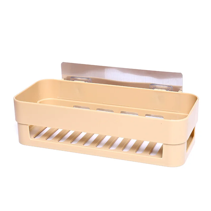 yellow ZhangJi Bathroom Shelf Traceless Adhesive Tape Storage Rack Holder Bathroom Kitchen Accessories No Drill Hanging Organizer - Цвет: yellow