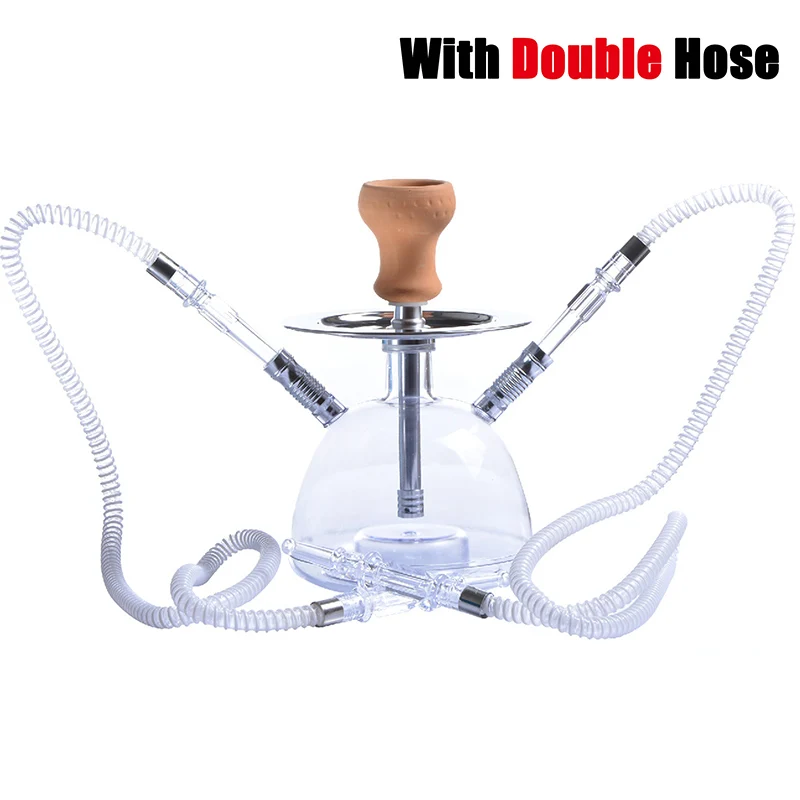 Прозрачный акриловый набор Shisha с светодиодный подсветкой Sheesha Narguile Кальян Шиша включает в себя керамическую чашу и зажим и двойной шланг кальян набор - Цвет: With Double Hose