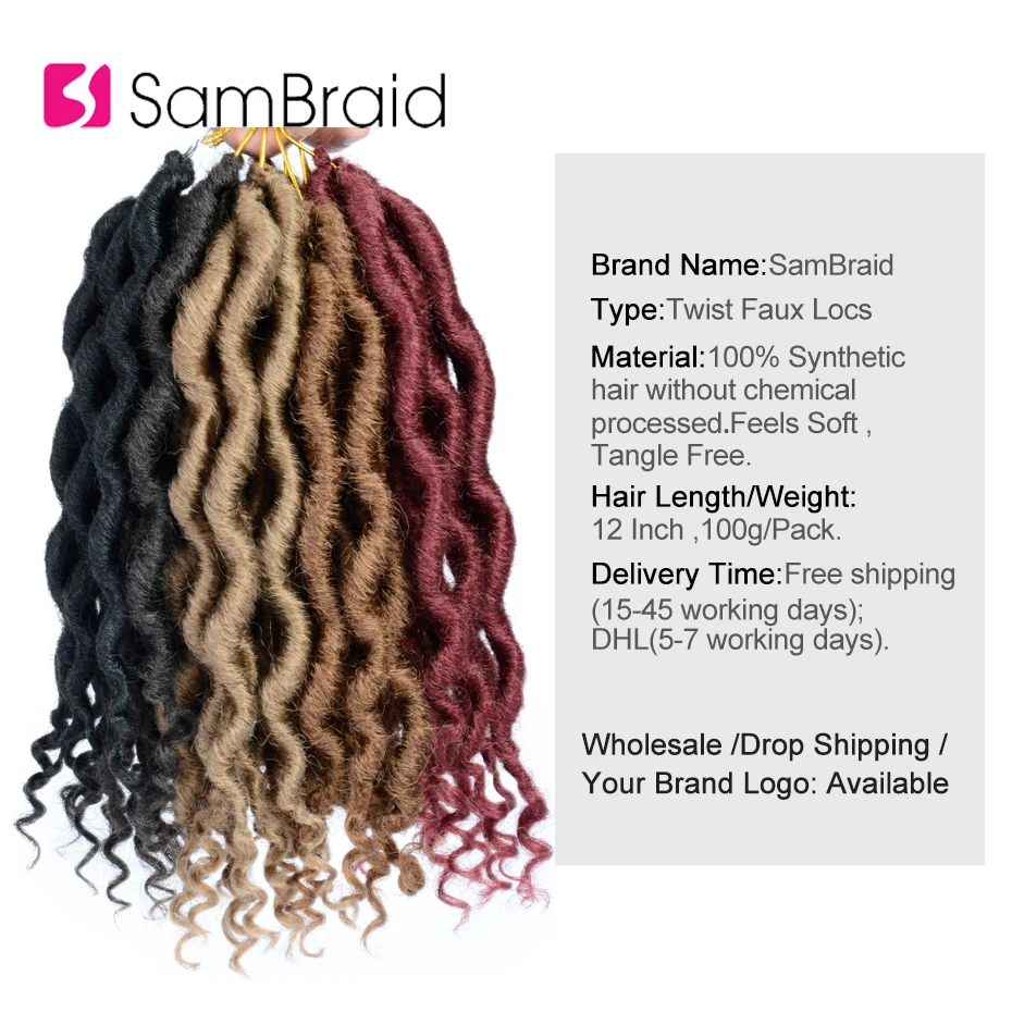 SAMBRAID вязанные волосы плетение богиня косички с faux locs Curly чистый цвет Твист
