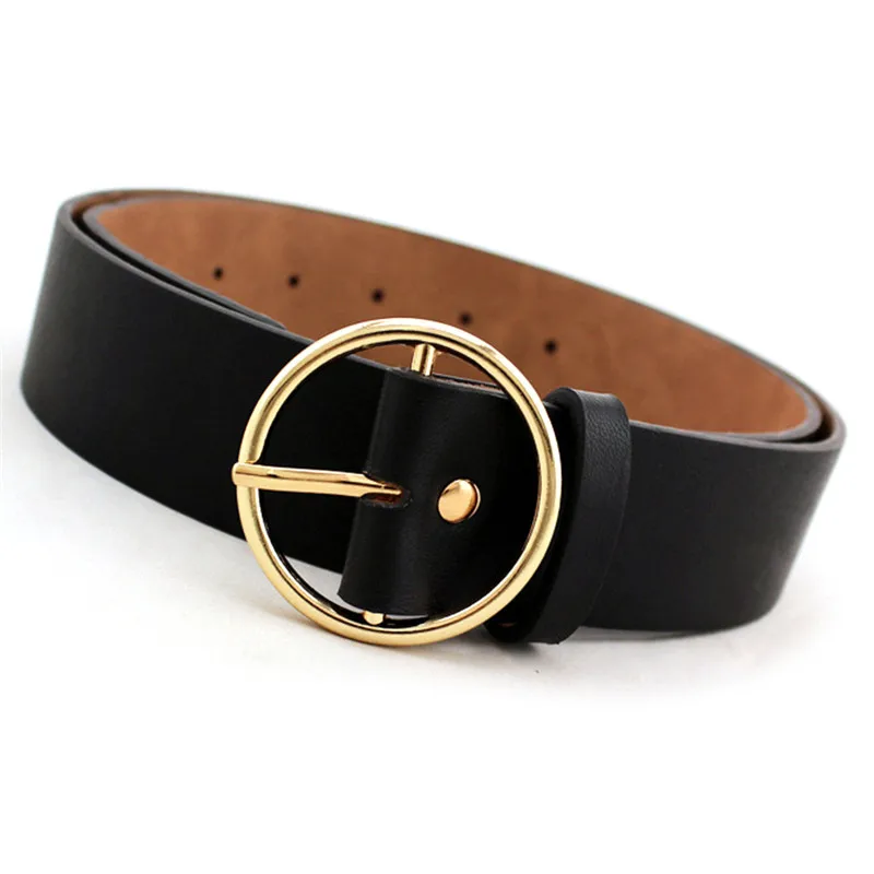 

Women Waist Belt Simple Metal Belt Female Gold Round Buckle Ladies Belts Strap Students Belts For Women