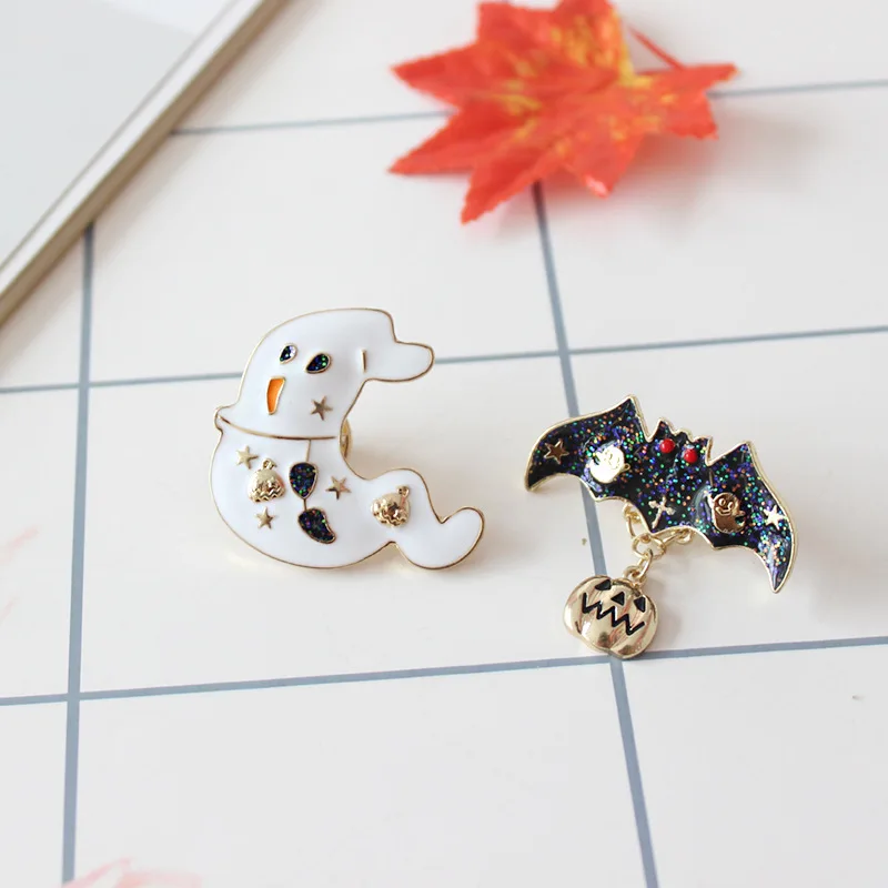 Эмалированные значки на Хэллоуин белый призрак черные летучие мыши тыква милая