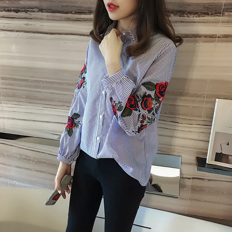 Женская Полосатая рубашка Blusas 2019 Весна новая шифоновая блузка женская Свободная