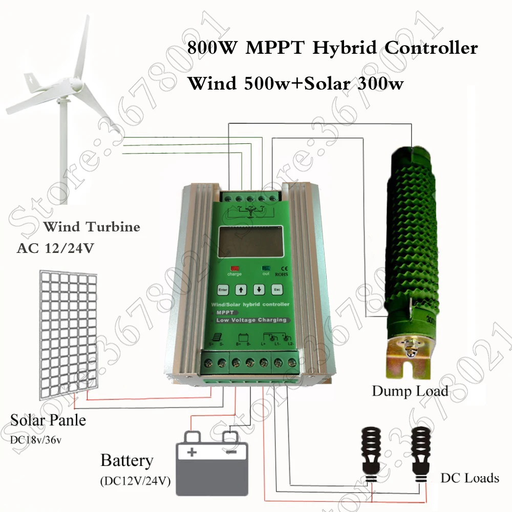 

800W wind solar hybrid controller LCD Wind 500W + 300W solar panels Economic Solar Wind Hybrid Controller