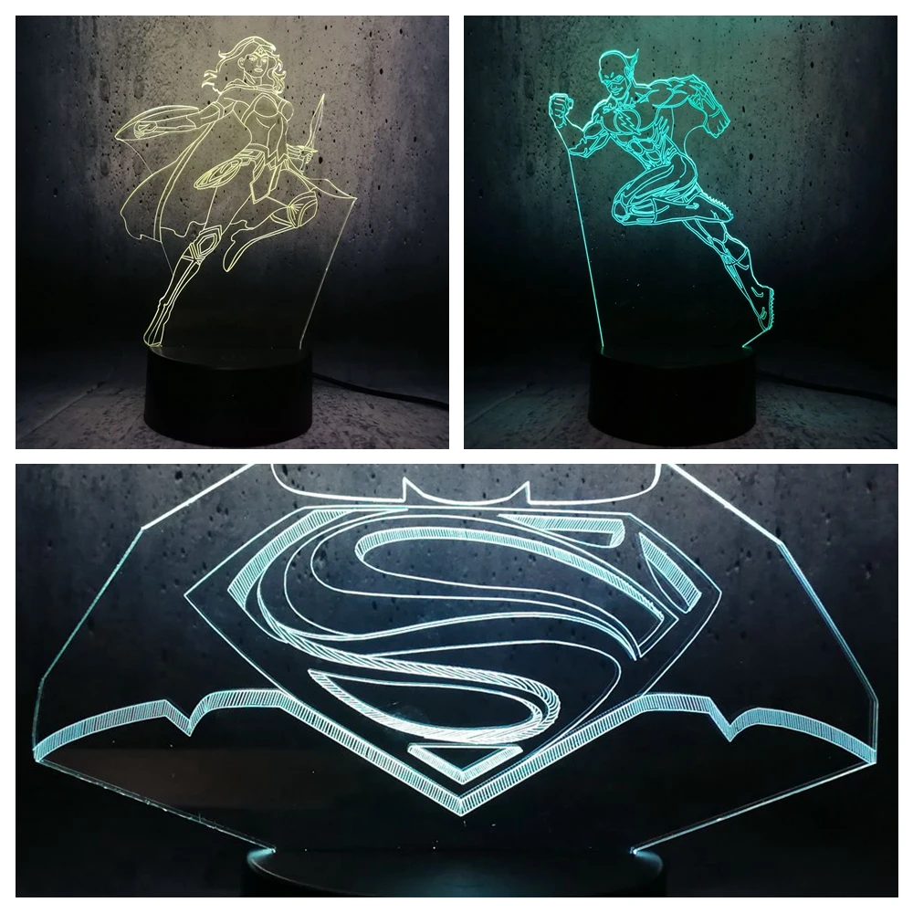 DC Супермен Бэтмен Логотип Символ вспышка чудо женщина Диана 3D LED Лава фильм роль