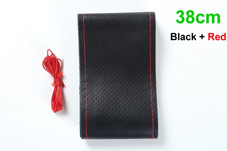 38cm Black Red 36/38/40 см из натуральной кожи; Кожаная оплетка на руль автомобиля рулевое колесо крышка из мягкой телячьей кожи ручного шитья крышка рулевого колеса универсальный для D типа колеса - Название цвета: 38cm Black Red