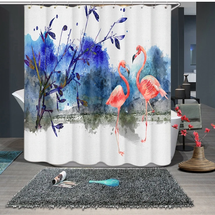 Скандинавский Ретро раскрашенный вручную Фламинго занавеска для душа пейзаж
