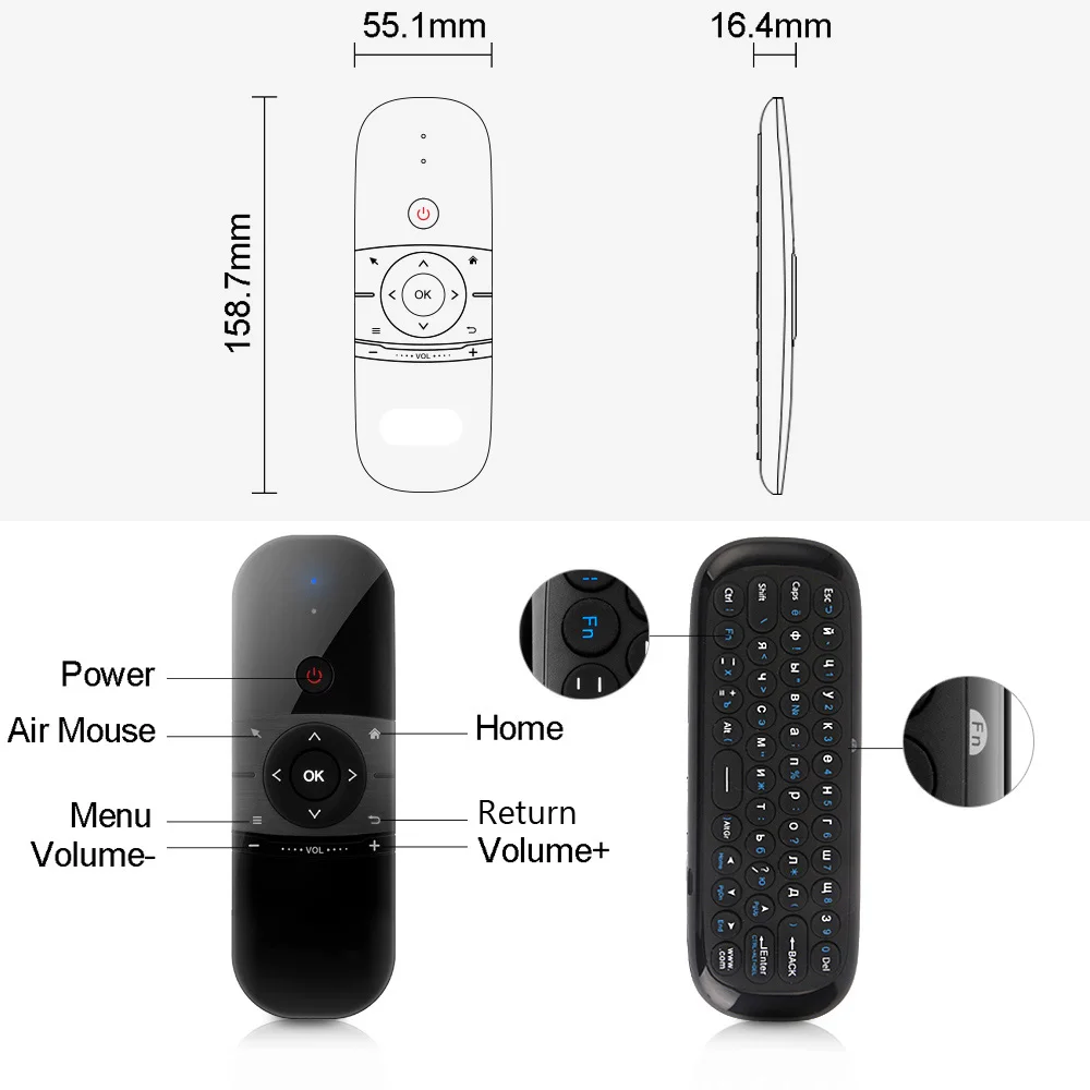 Беспроводная клавиатура с дистанционным управлением W1, 2,4G, Fly Air mouse, перезаряжаемый гироскоп, мини пульт дистанционного управления для Android Tv Box, мини-ПК Tv PK MX3