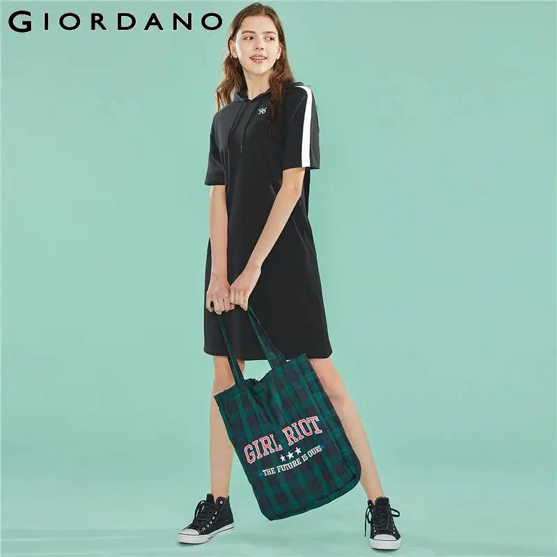 Giordano женское платье с капюшоном из 100% хлопка вышитым номером коротким рукавом на