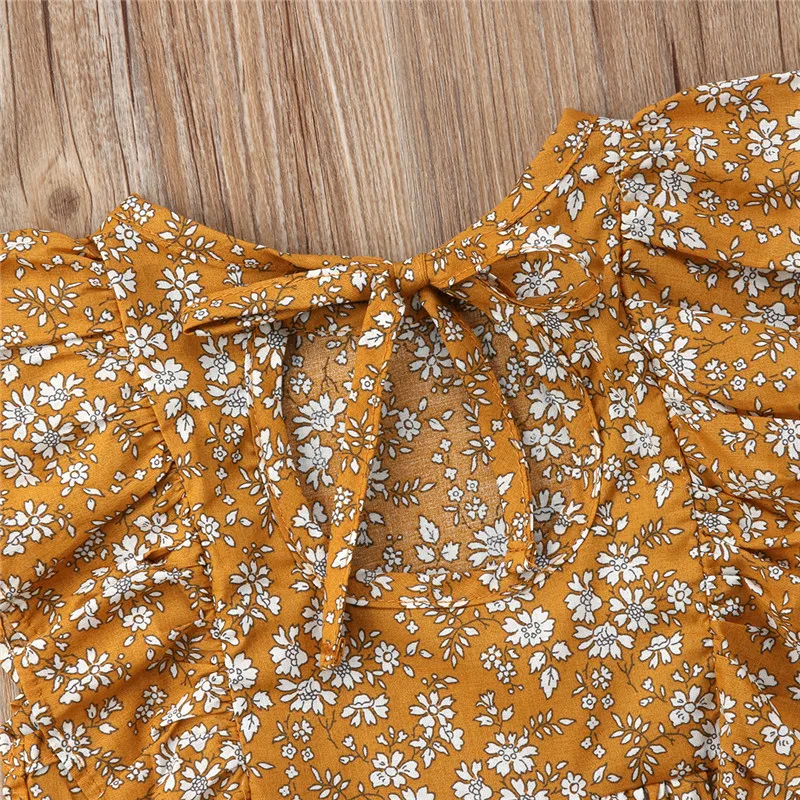Vintage Girl Floral Ruffles Dress Toddlers Kids Princess Casual Party Tutu Ginger Yellow Summer Clothes New | Детская одежда и