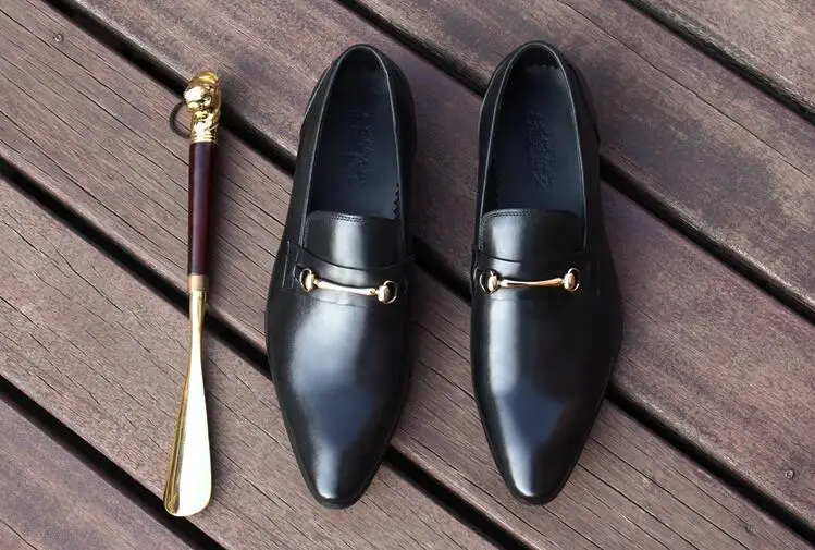 

Dress shoes men slip on loafers flats pointed toes genuine leather wedding casual shoes formal business breathable oxfords