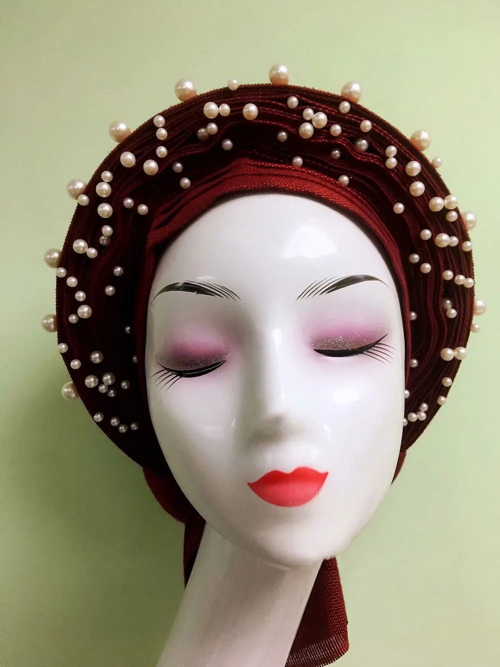 Африканская Женская шаль ASO OKE авто-геле для вечерние горячая Распродажа нигерийская Кружевная повязка на голову красная кружвная ткань 1 шт./лот