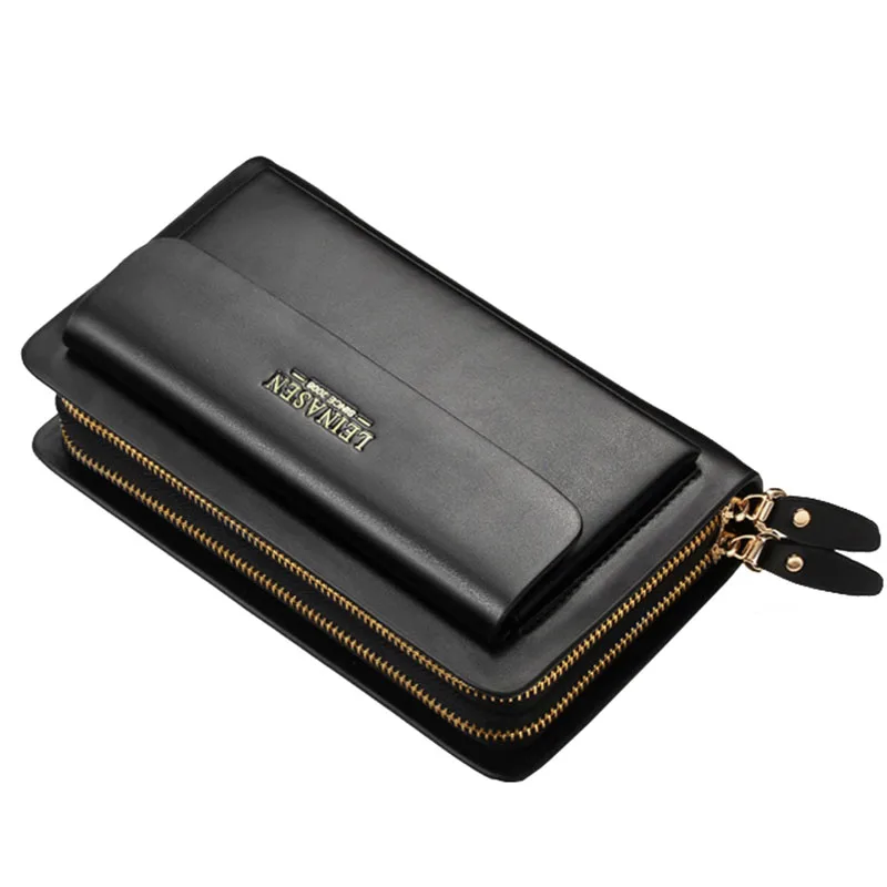 Деловой длинный мужской кожаный кошелек-клатч двойная молния спилок телефон