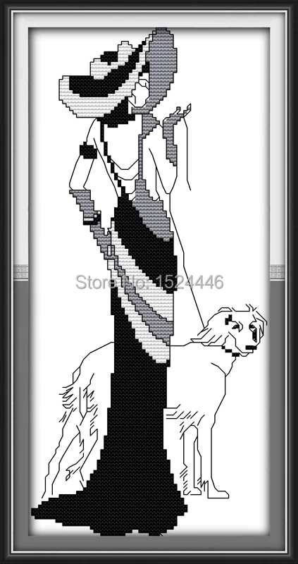 Fashion woman lady &amp dog Painting Drawing counted print on fabric 14CT 11CT DMC Cross Stitch kits Needlework Set full Embroidery | Дом и