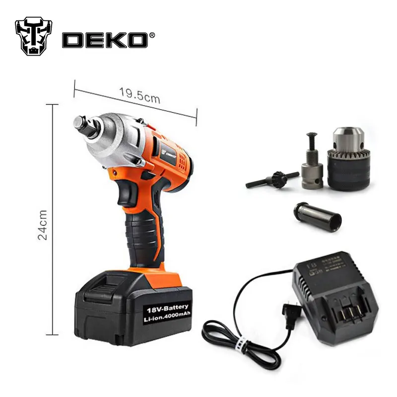 DEKO 1/2'' Li-ion 0-3200Bpm 4.0Ah 250N.m Electric Impact Wrench Car Tyre Wheel Cordless Drill | Инструменты